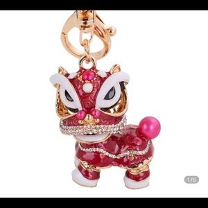 Lucky Chinese pink lion keychain